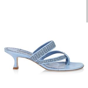 Manolo Blahnik Susa KittenHeel Woven Leather Thong Sandals